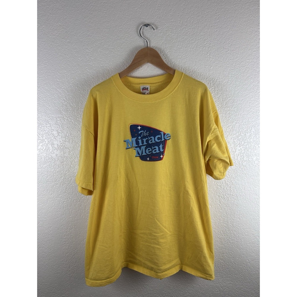 Vintage Spam Promo The Miracle Meat T Shirt 70s Y2K Yellow Size XL - *READ*
